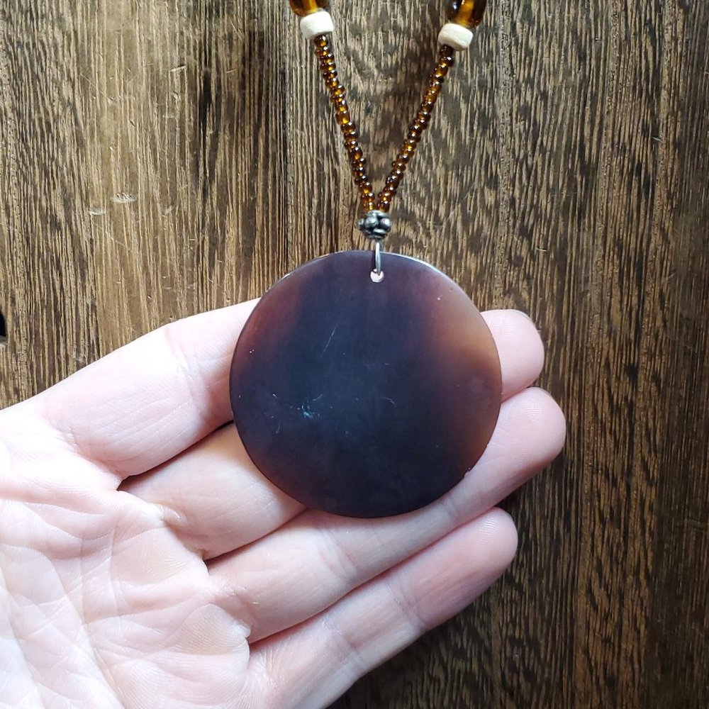 22 Inch 925 Sterling Silver Beaded Black Brown Large Shell Necklace